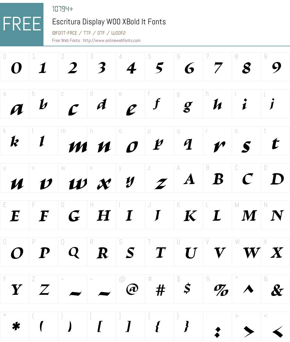 EscrituraDisplayW00-XBoldIt Font Screenshots