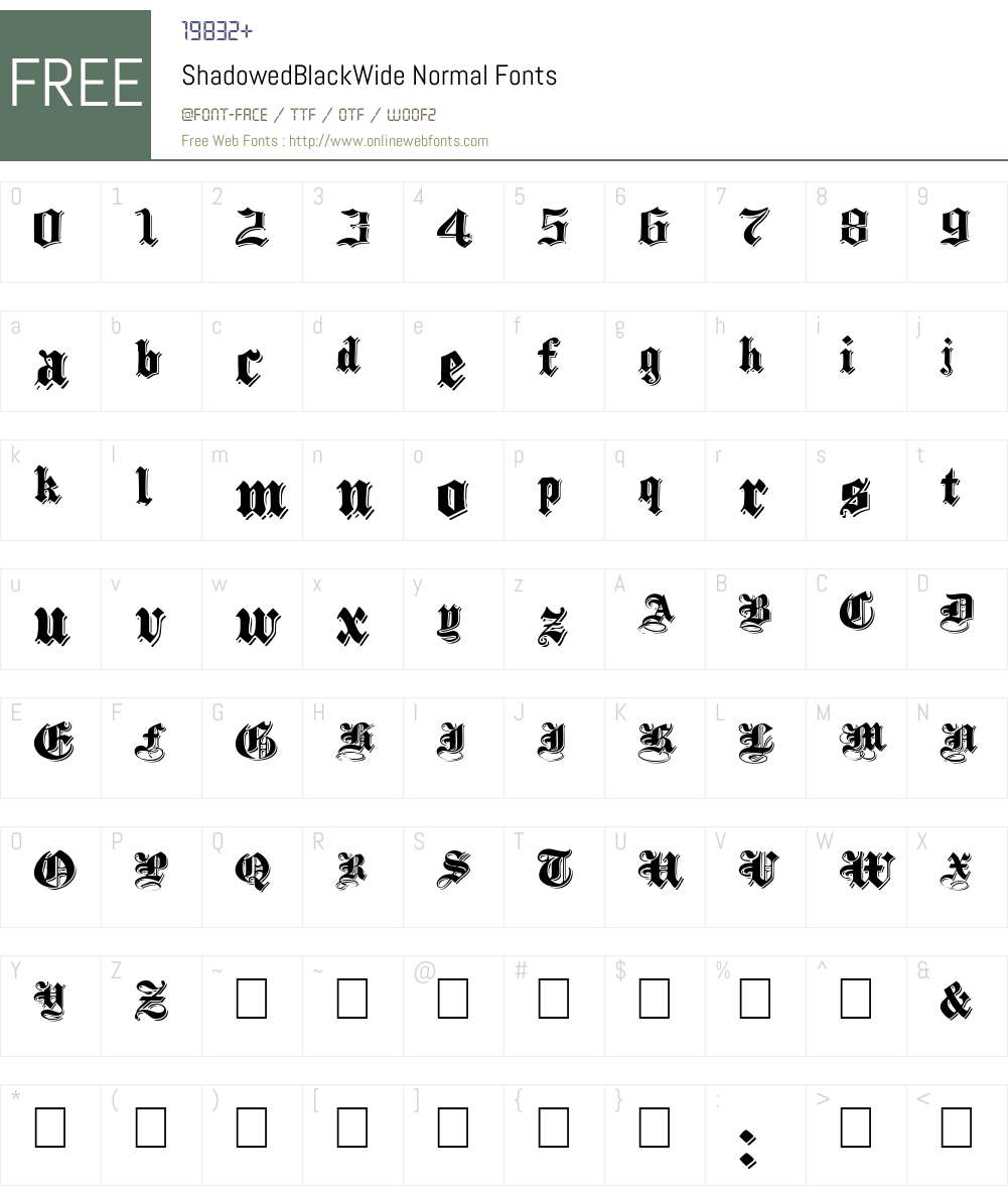 ShadowedBlackWide Font Screenshots