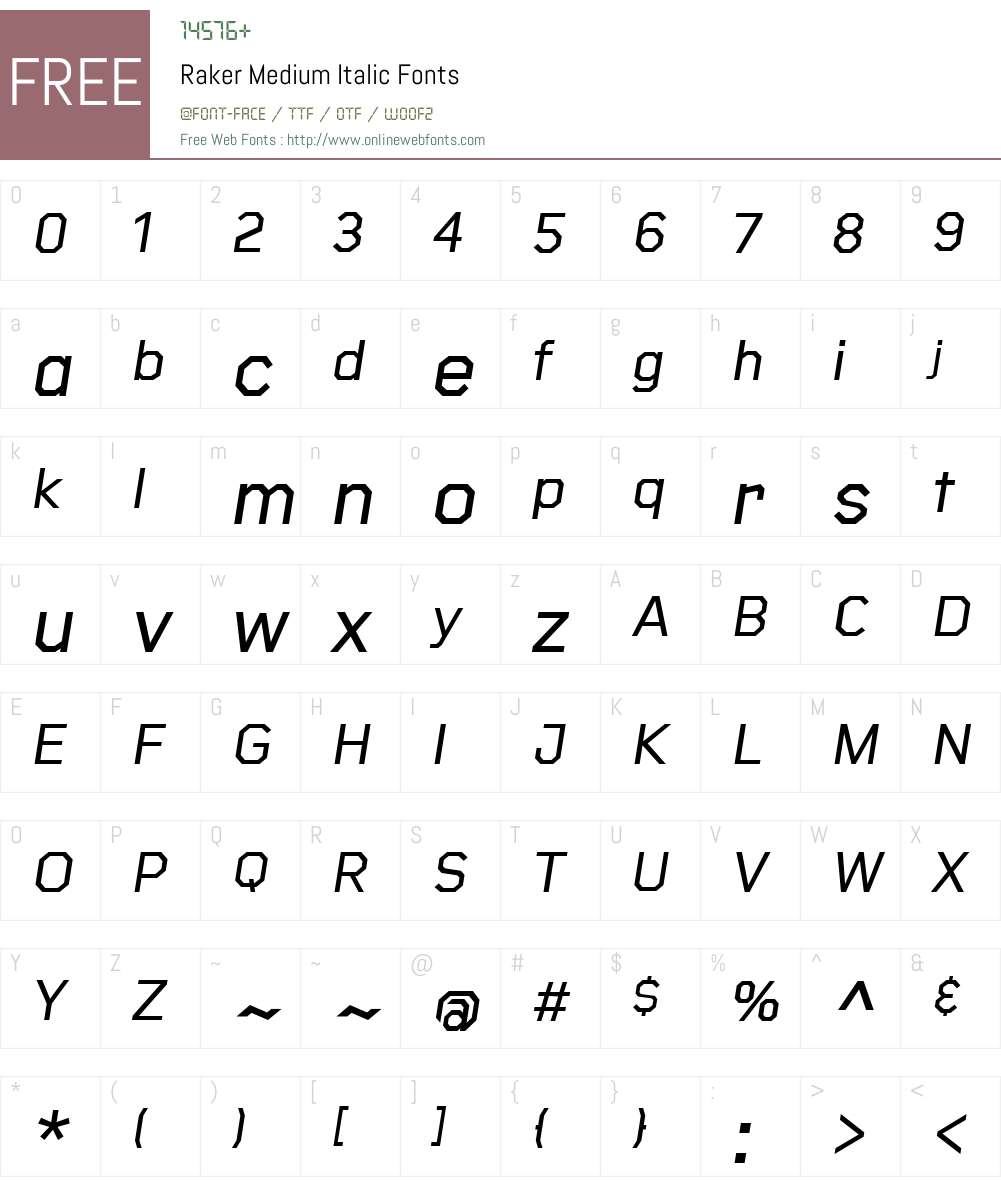 Raker-MediumItalic Font Screenshots
