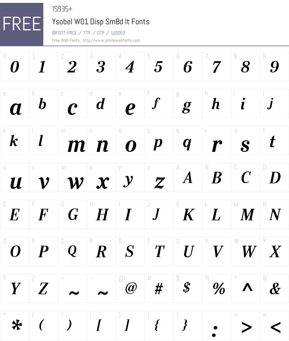YsobelW01-DispSmBdIt Font Screenshots