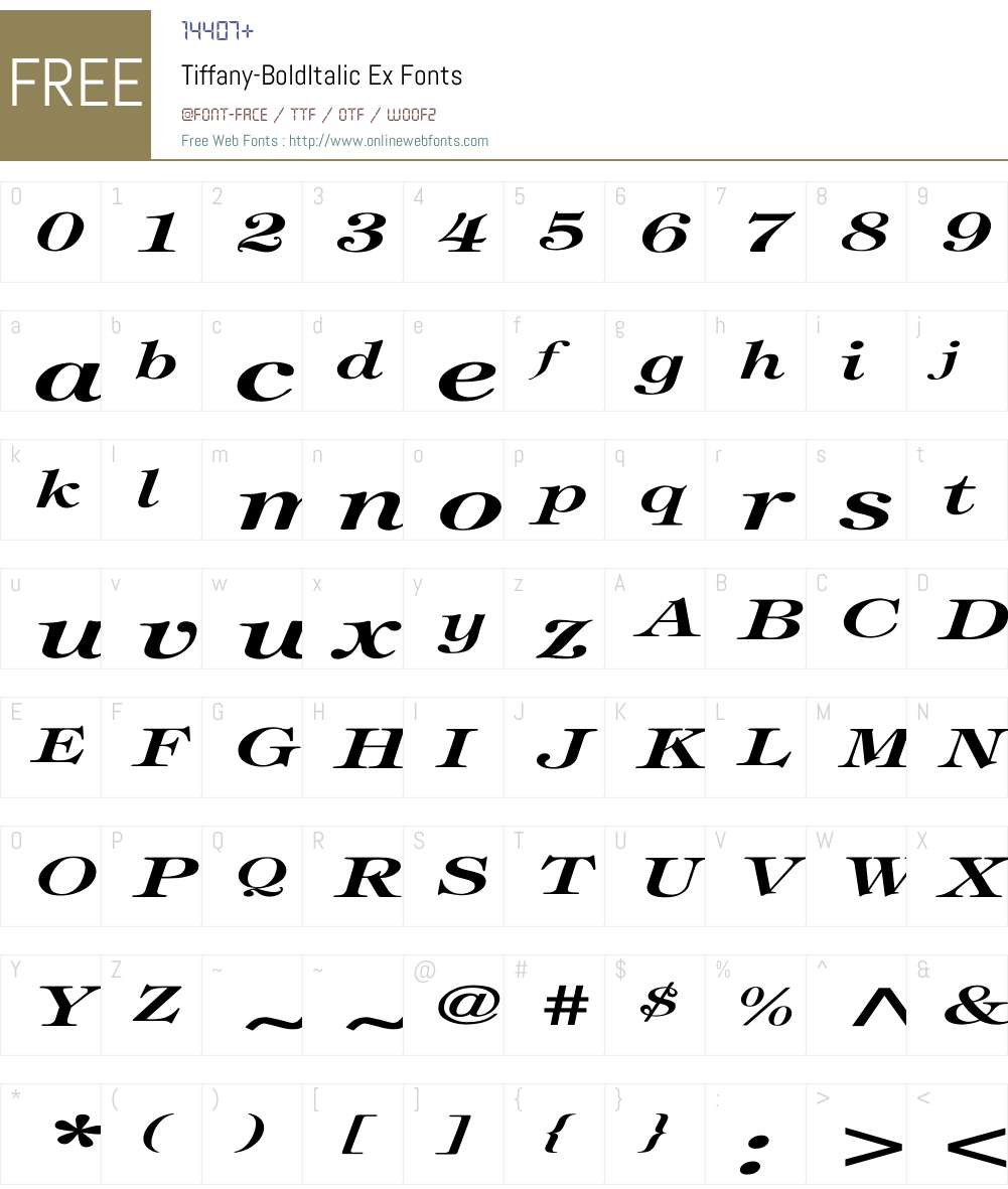 Tiffany-BoldItalic Ex Font Screenshots