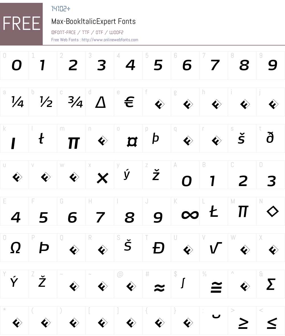 Max-BookItalicExpert Font Screenshots
