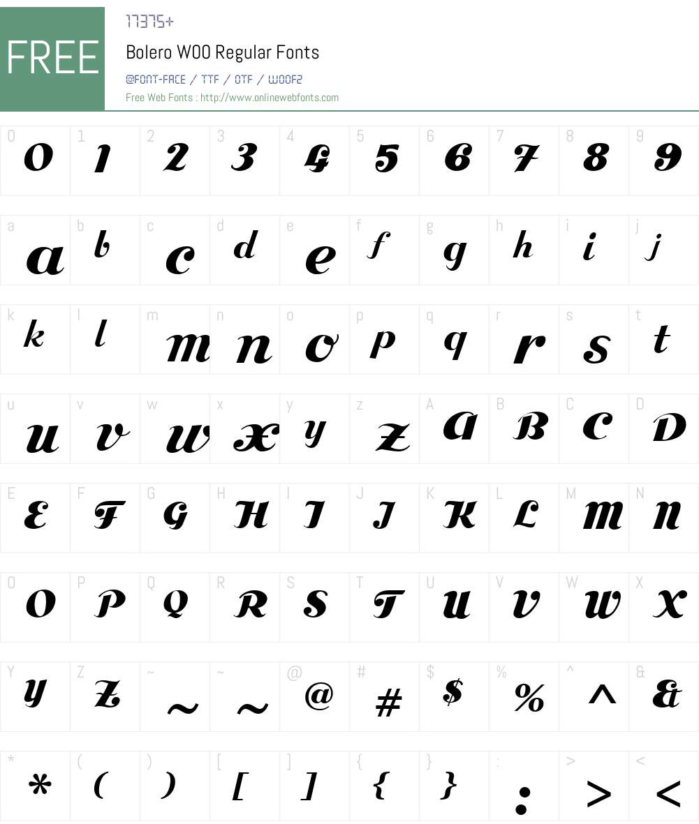BoleroW00-Regular Font Screenshots