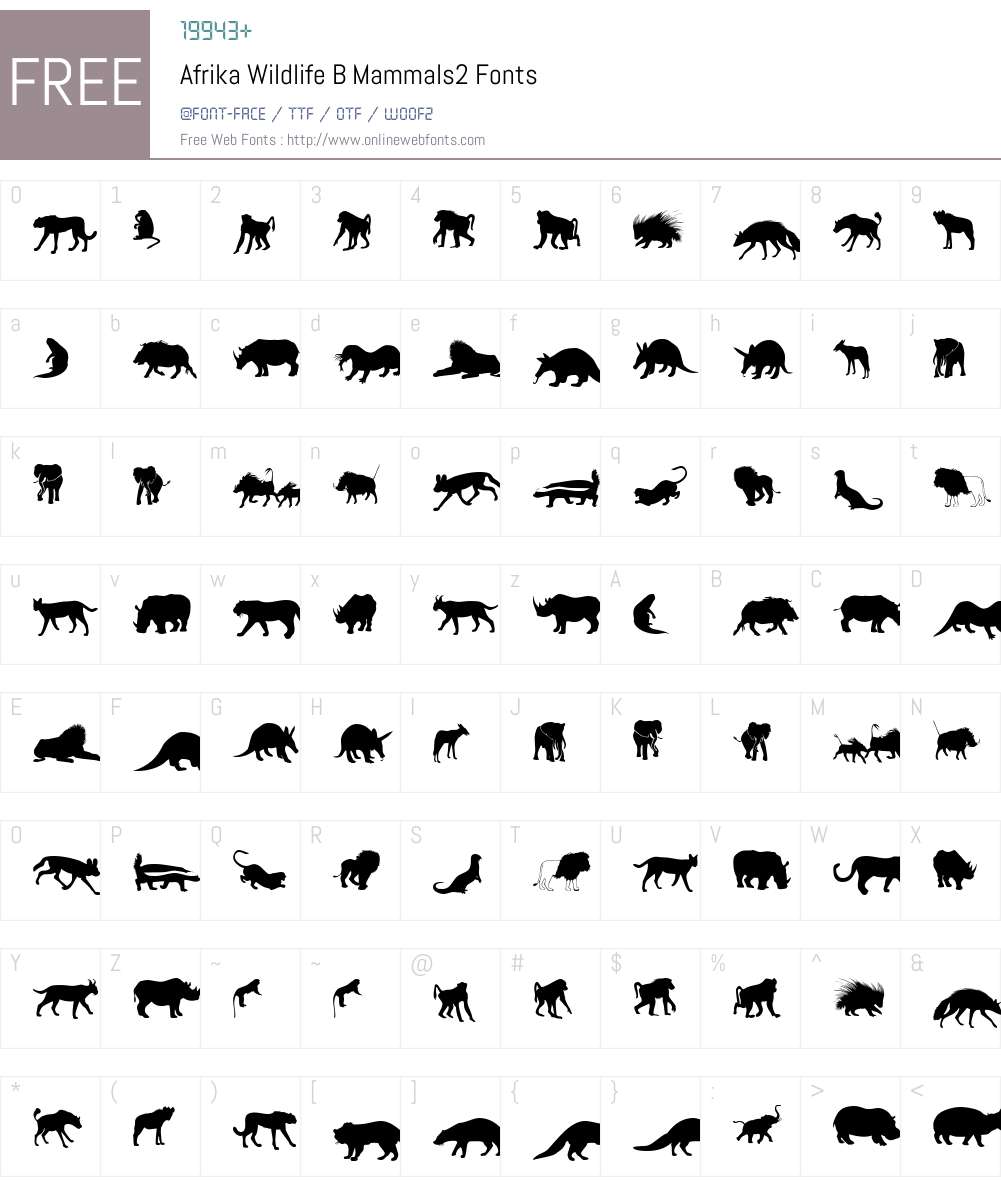 Afrika Wildlife B Mammals2 Font Screenshots