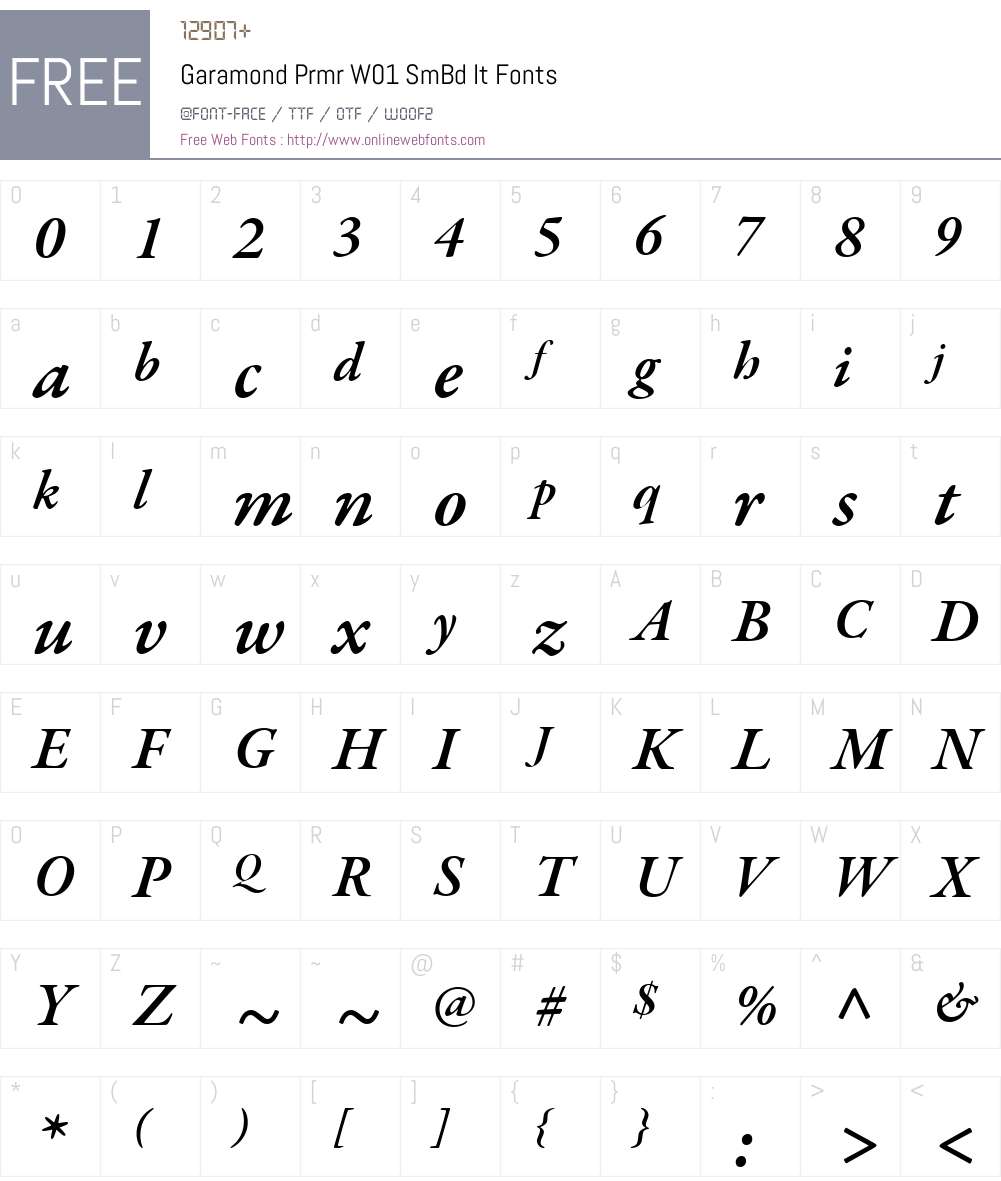 GaramondPrmrW01-SmBdIt Font Screenshots