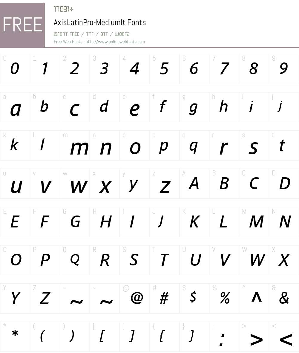 AxisLatinPro-MediumIt Font Screenshots