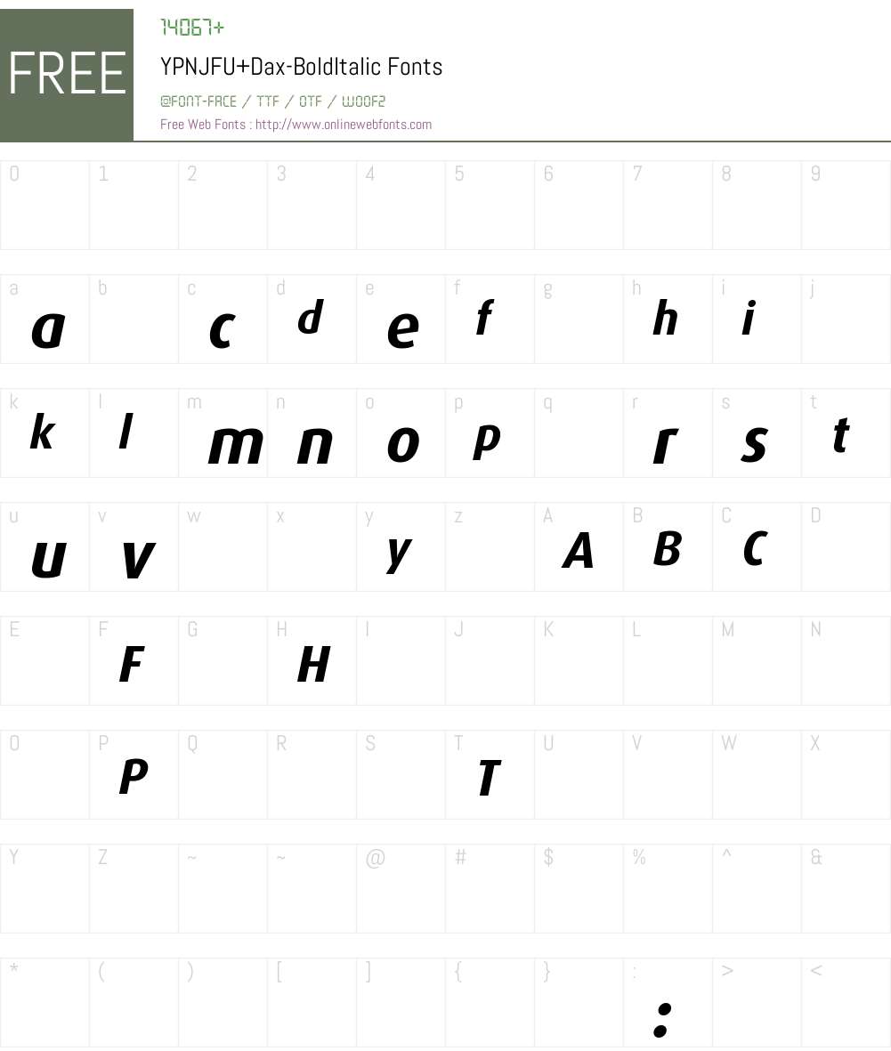 YPNJFU+Dax-BoldItalic Font Screenshots