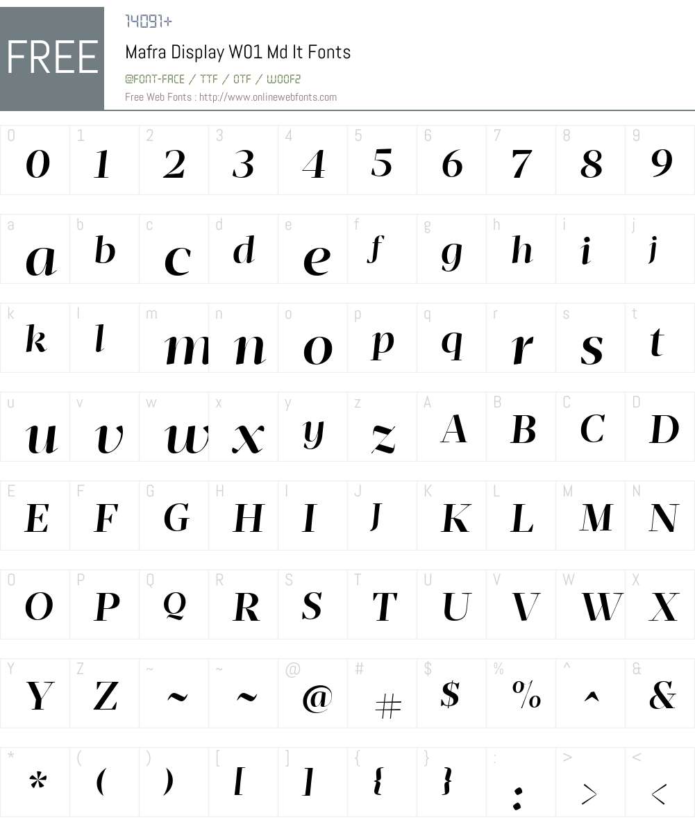 MafraDisplayW01-MdIt Font Screenshots