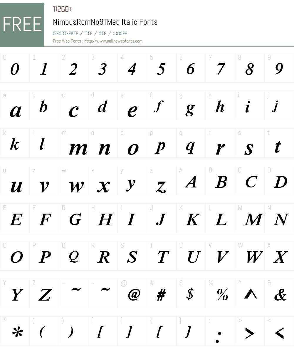 NimbusRomNo9TMed Font Screenshots