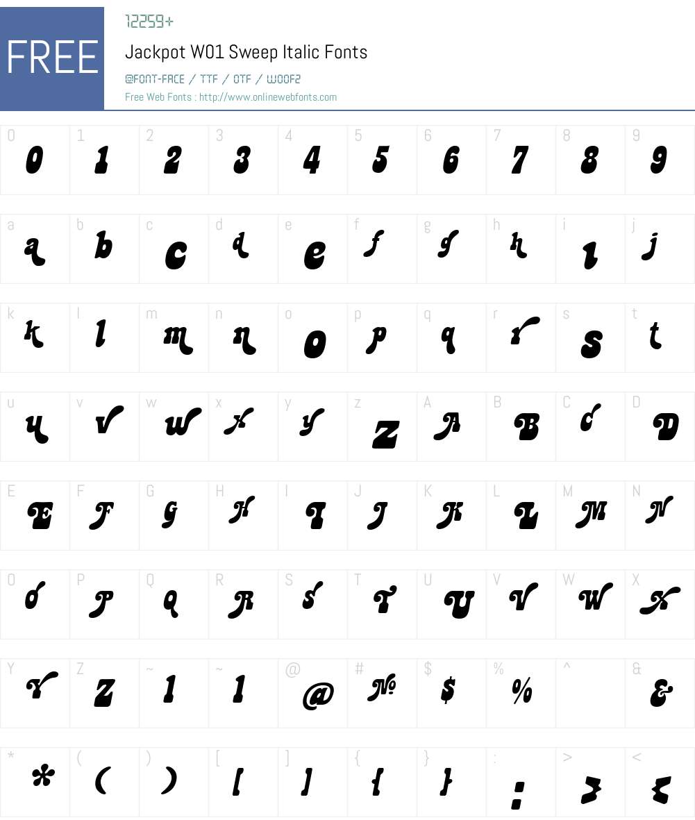 JackpotW01-SweepItalic Font Screenshots