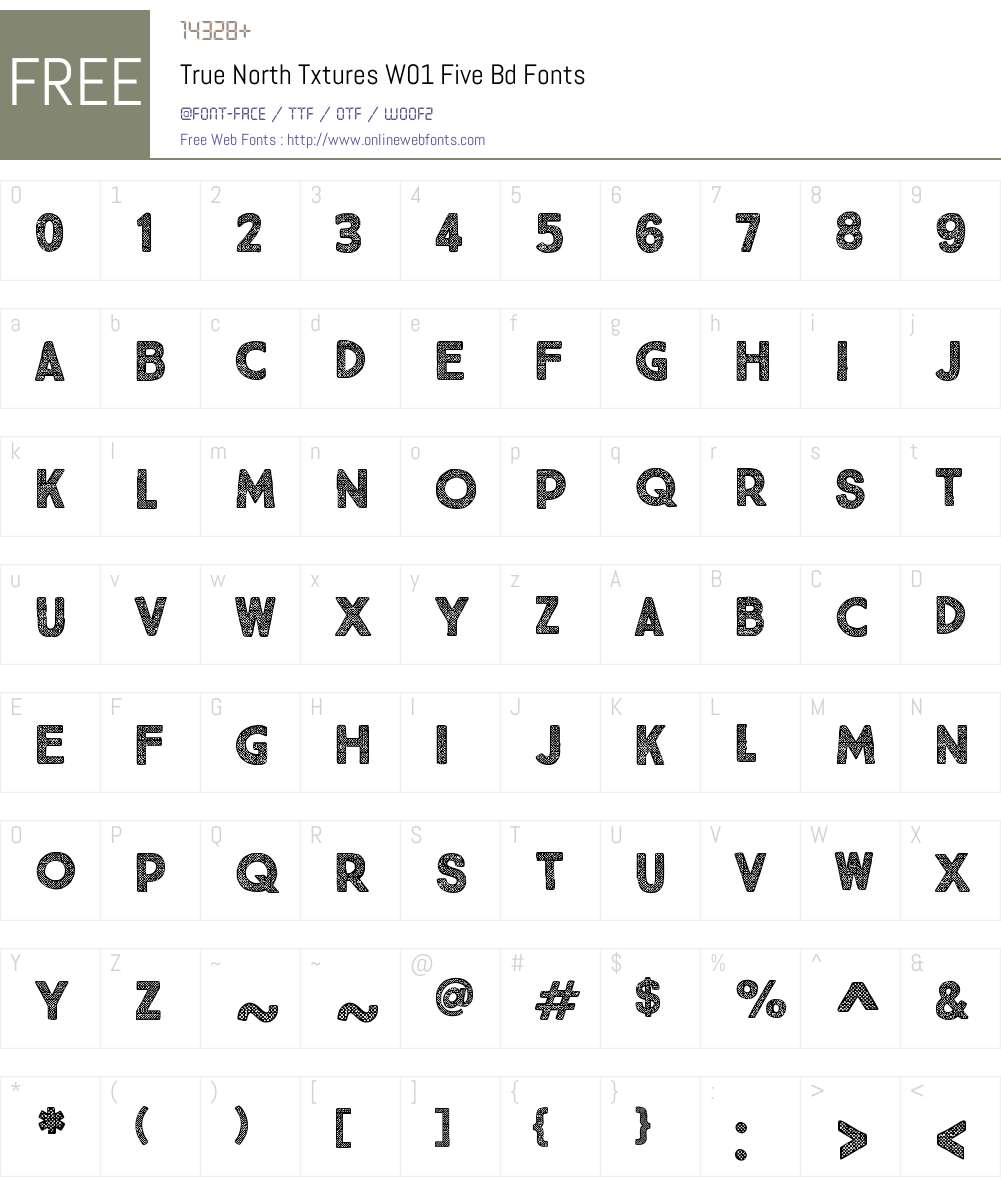 TrueNorthTexturesW01-FiveBd Font Screenshots