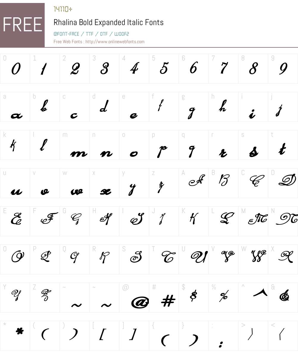 Rhalina Bold Expanded Italic Font Screenshots