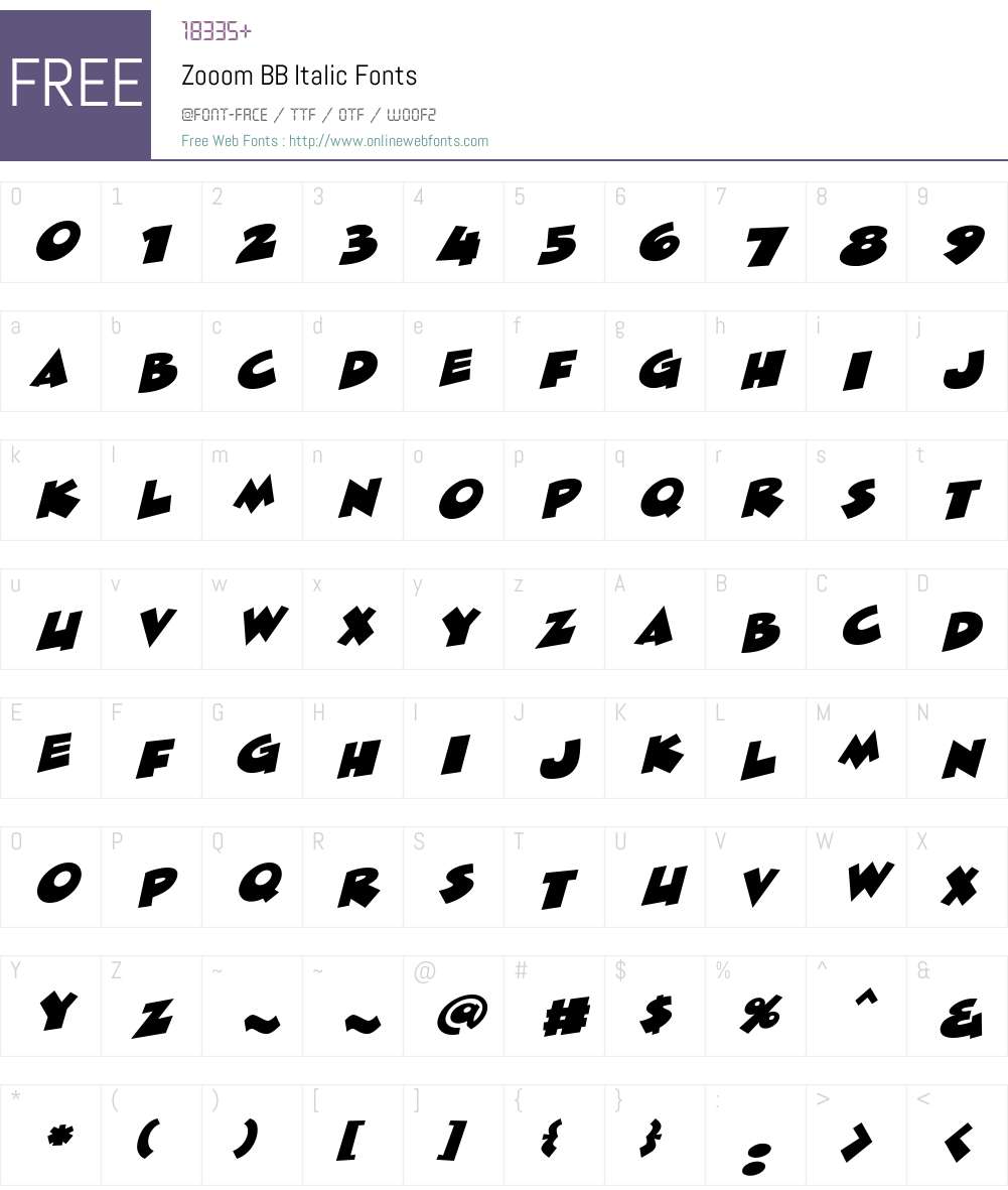 ZooomBB-Italic Font Screenshots