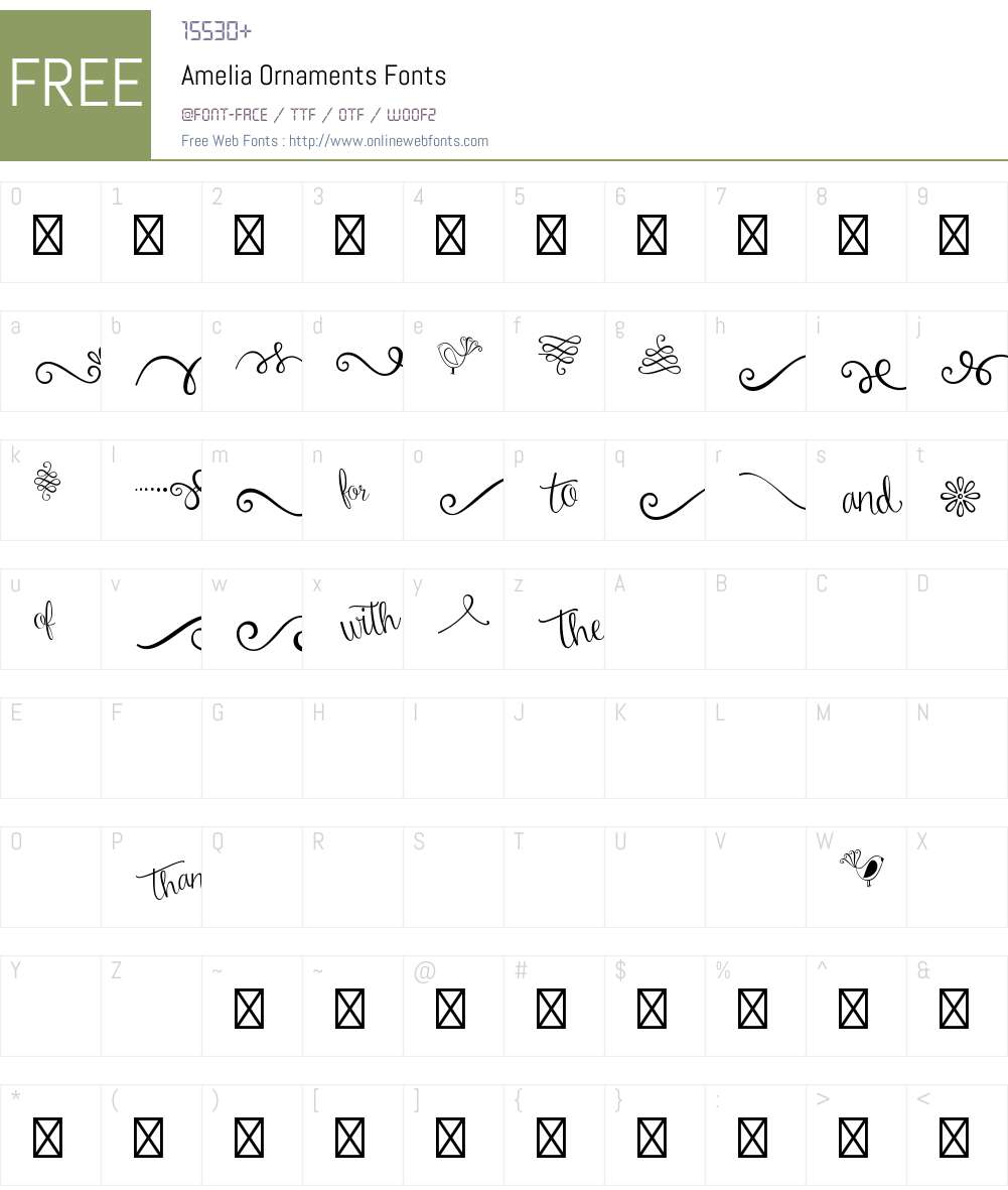 Amelia Ornaments Font Screenshots