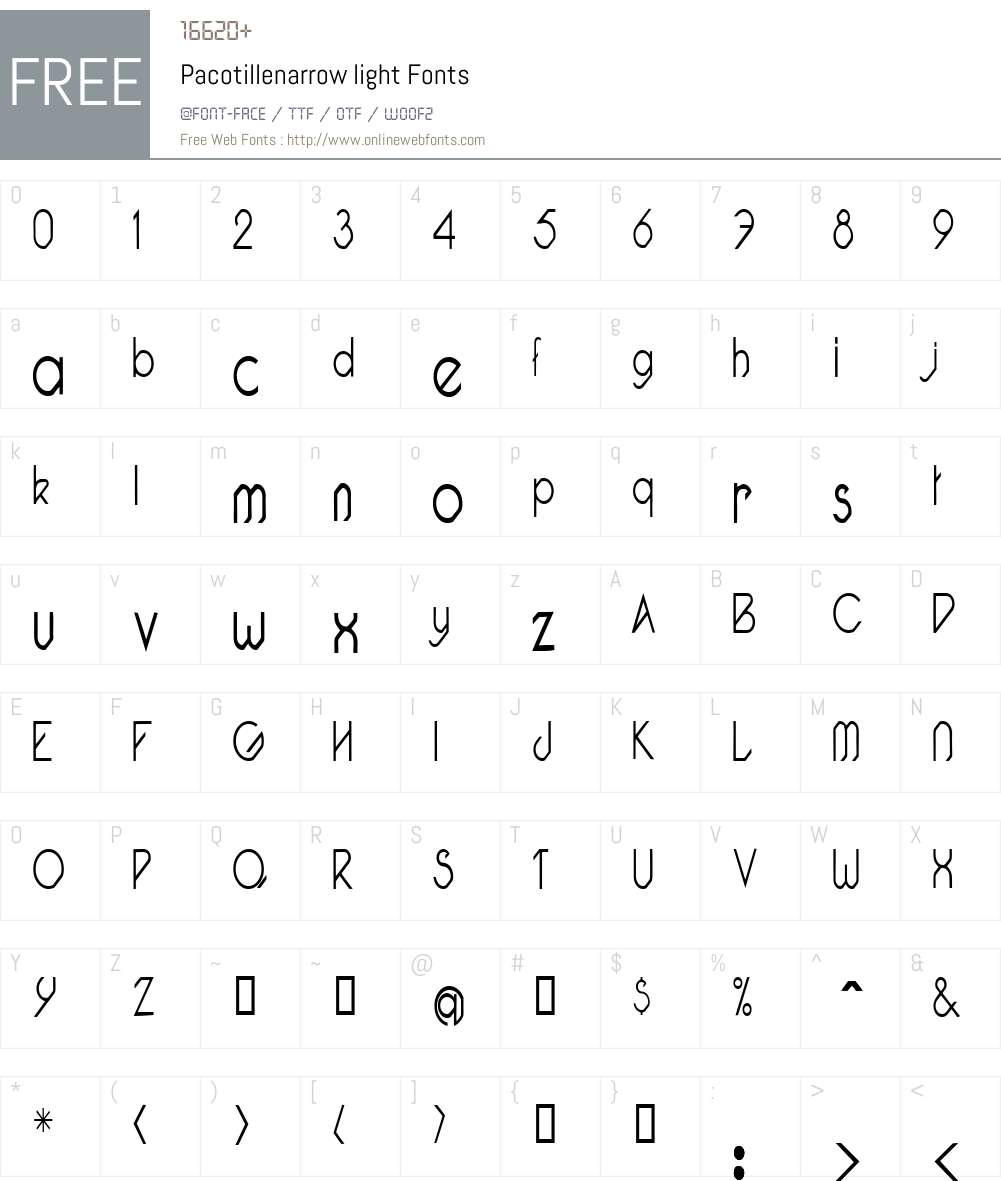 Pacotillenarrow Font Screenshots