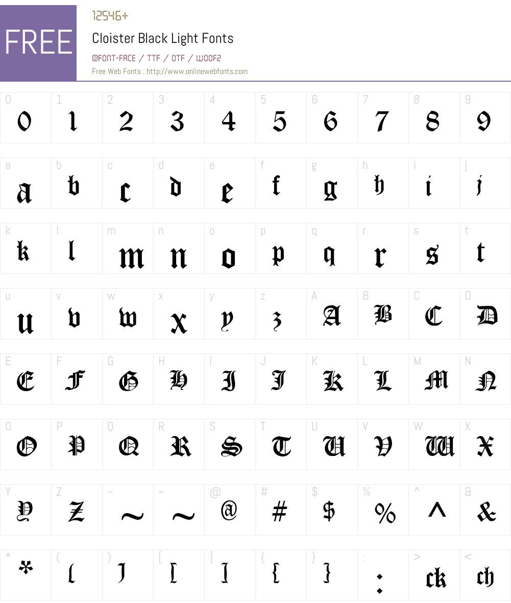Cloister Black Font Screenshots
