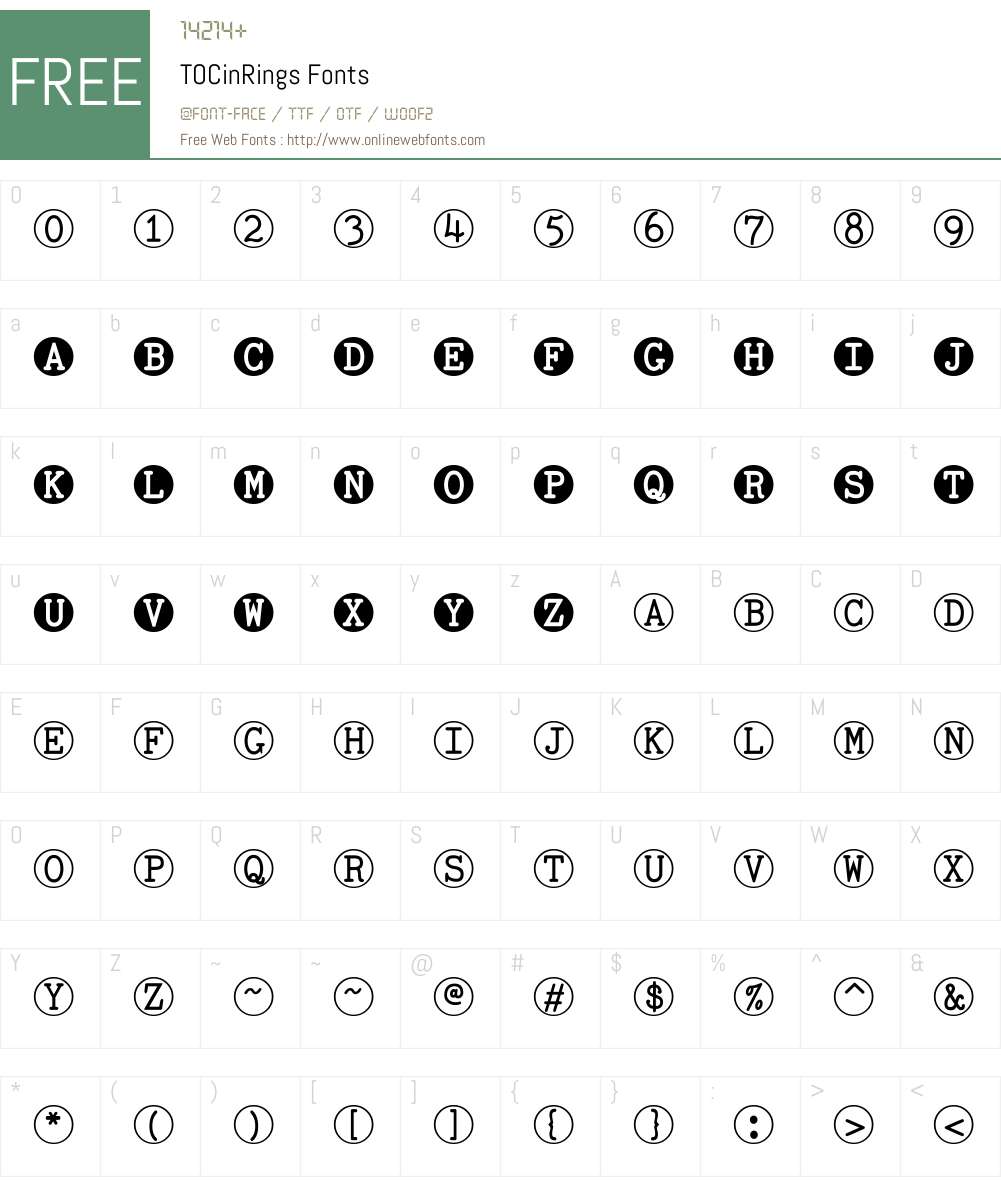 TOCinRings Font Screenshots