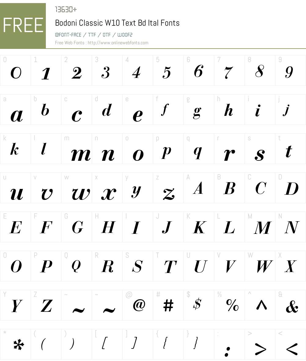 BodoniClassicW10-TextBdItal Font Screenshots