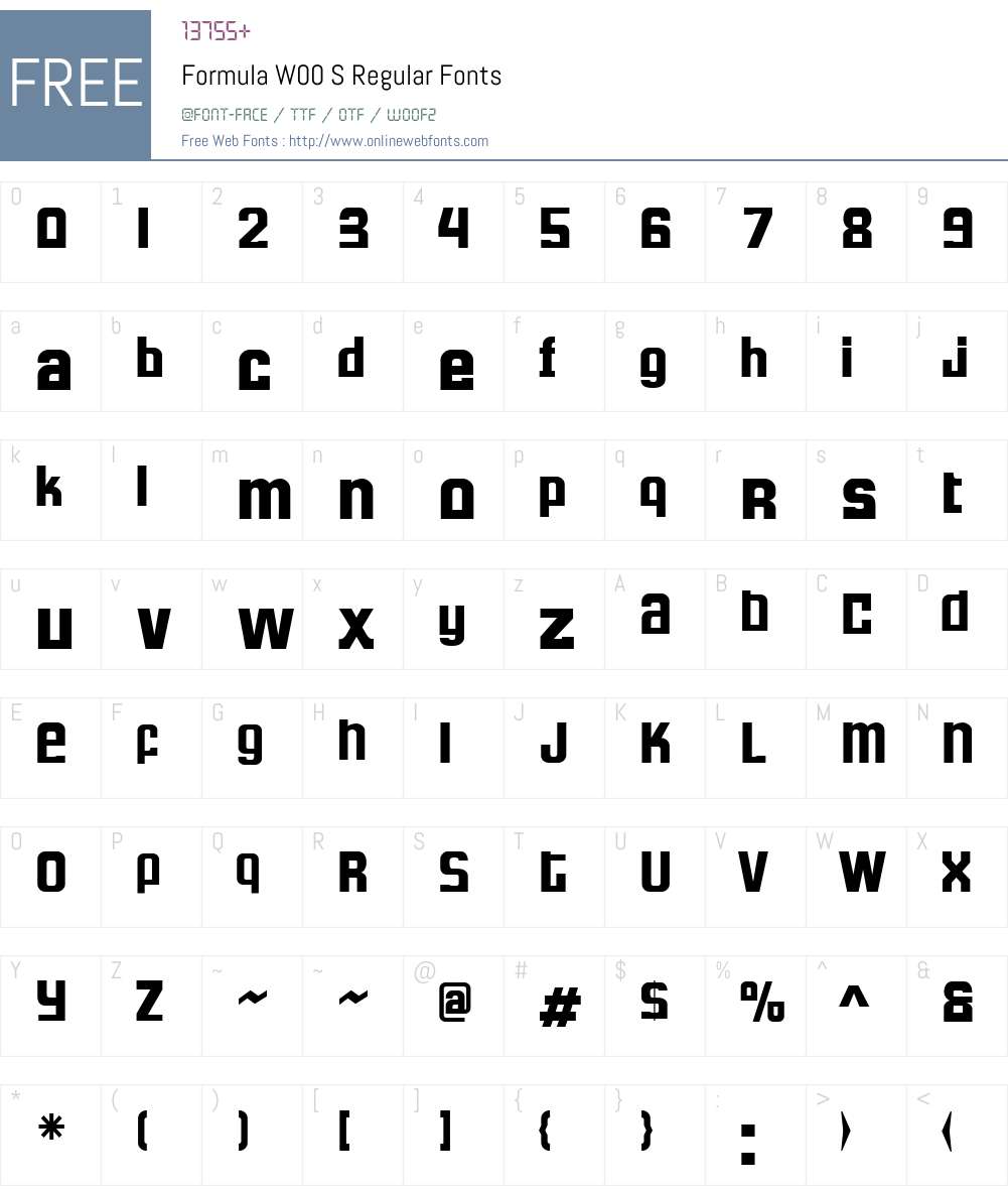 FormulaW00-SRegular Font Screenshots