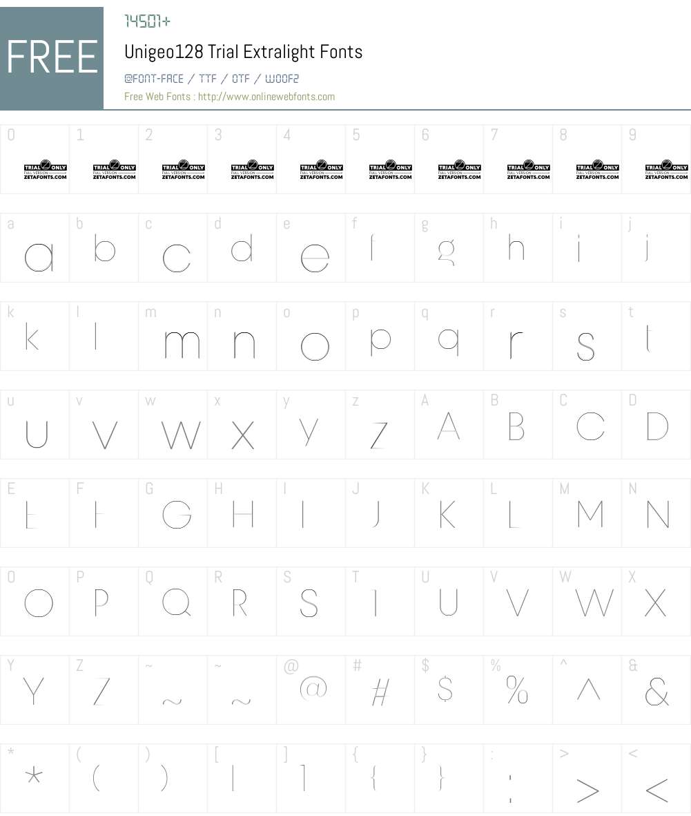 Unigeo128 Trial Extralight 1.000 Fonts Free Download - OnlineWebFonts.COM