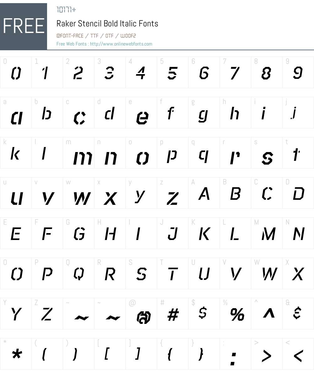 RakerStencil-BoldItalic Font Screenshots