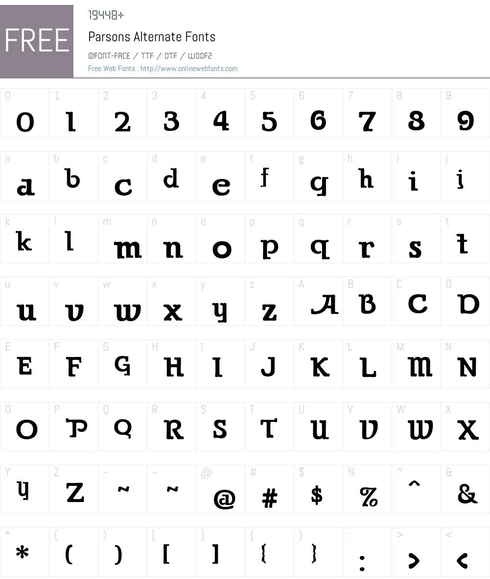 Parsons Font Screenshots