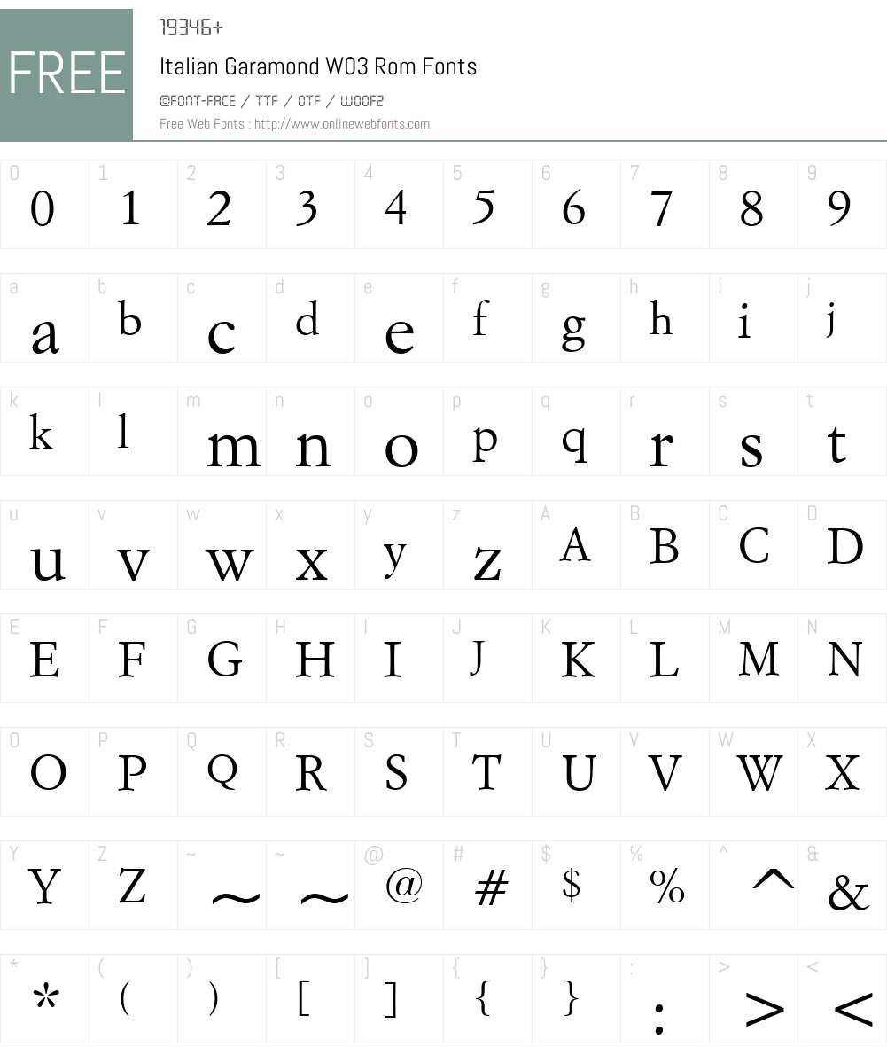 Italian Garamond Font Screenshots
