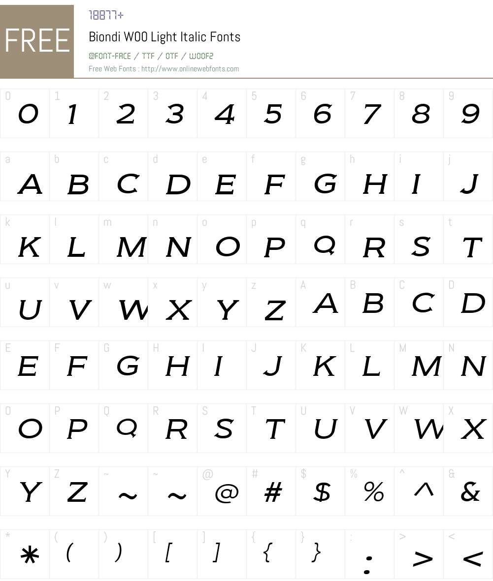 BiondiW00-LightItalic Font Screenshots