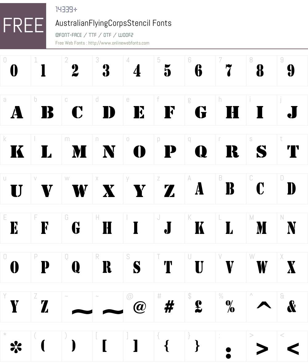 AustralianFlyingCorpsStencil Font Screenshots