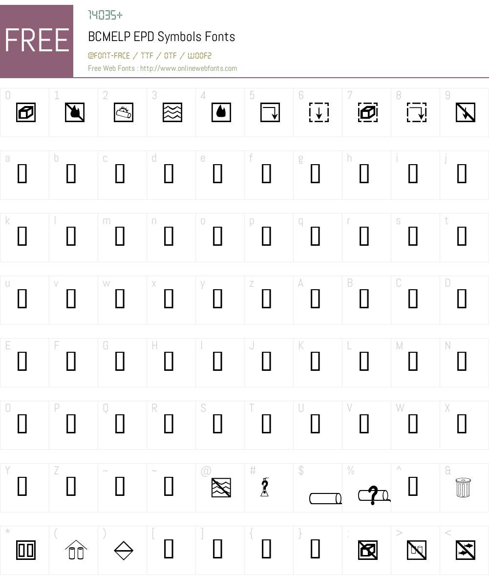 BCMELP EPD Symbols Font Screenshots