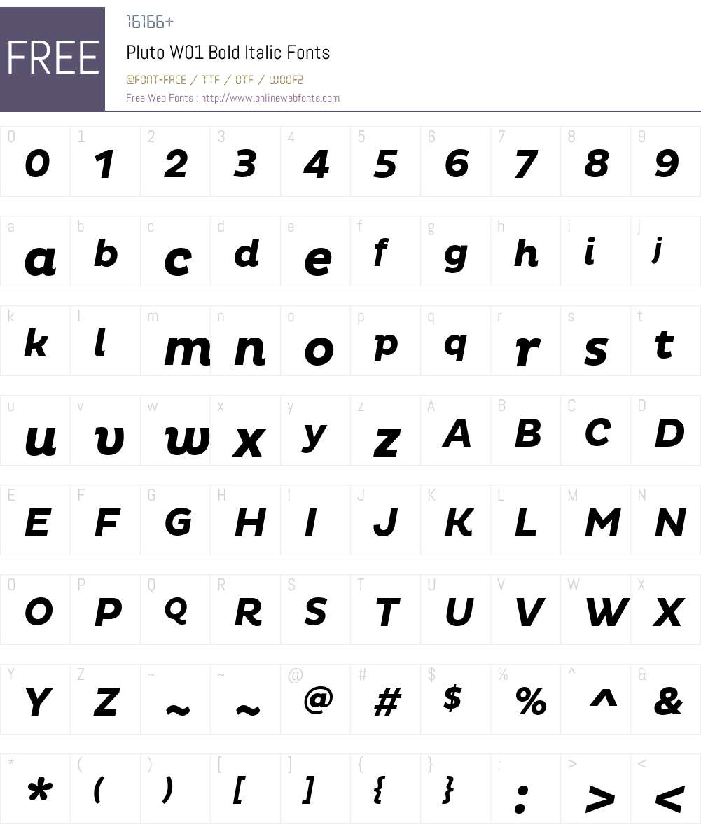 PlutoW01-BoldItalic Font Screenshots