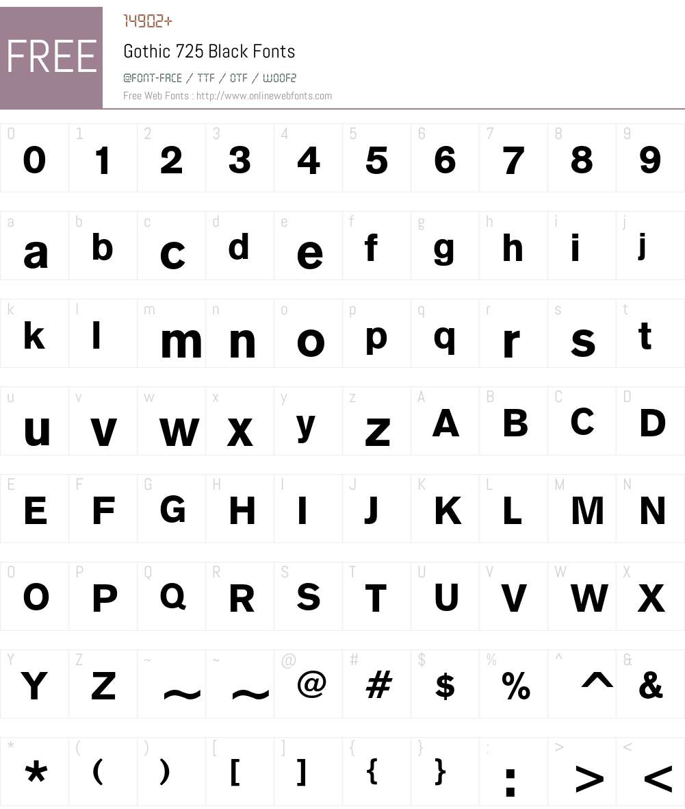 Gothic 725 Font Screenshots