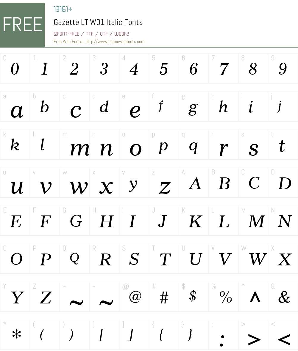 GazetteLTW01-Italic Font Screenshots