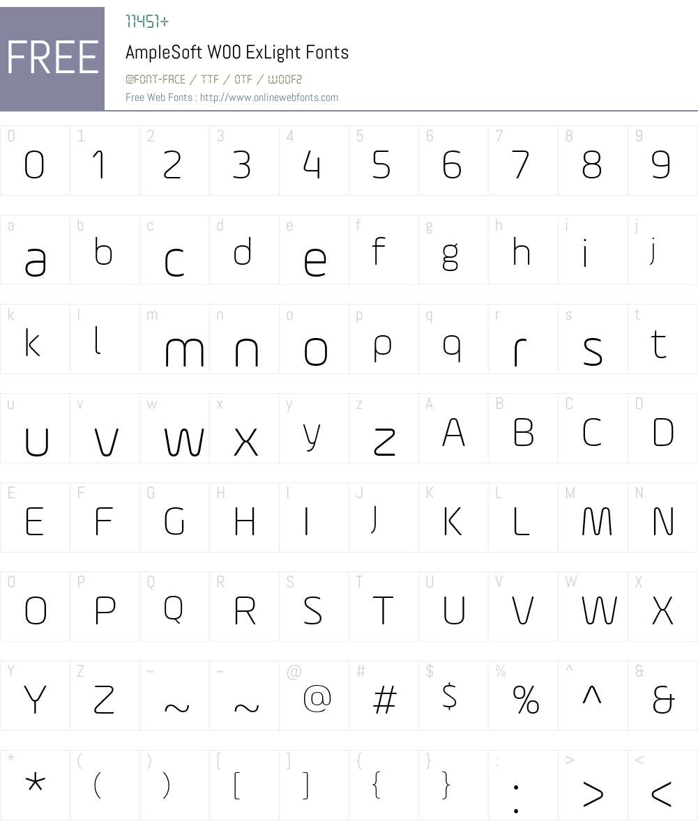 AmpleSoftW00-ExLight Font Screenshots