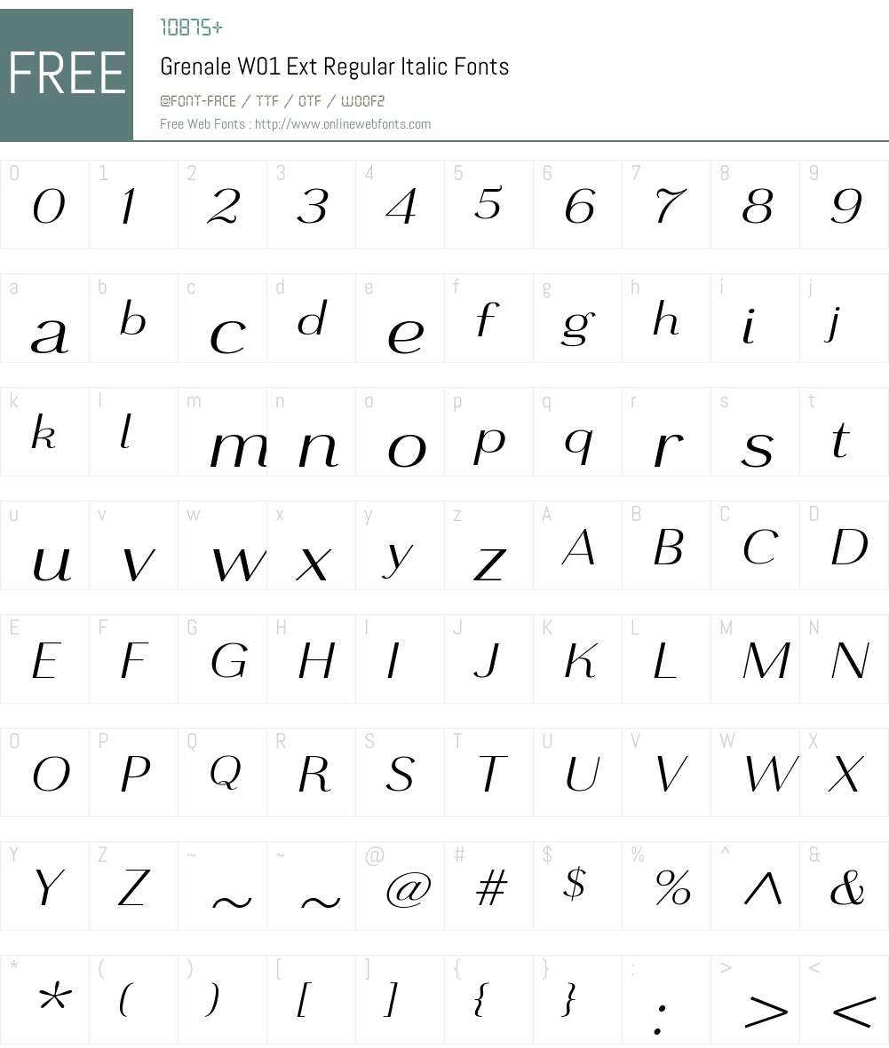 GrenaleW01-ExtRegularItalic Font Screenshots