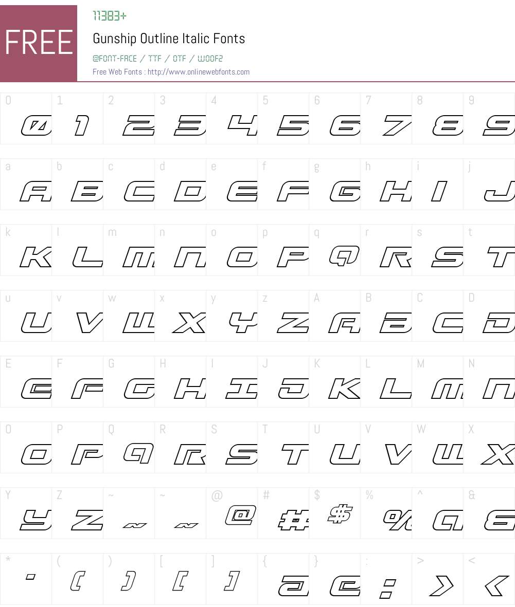 Gunship Outline Italic Font Screenshots