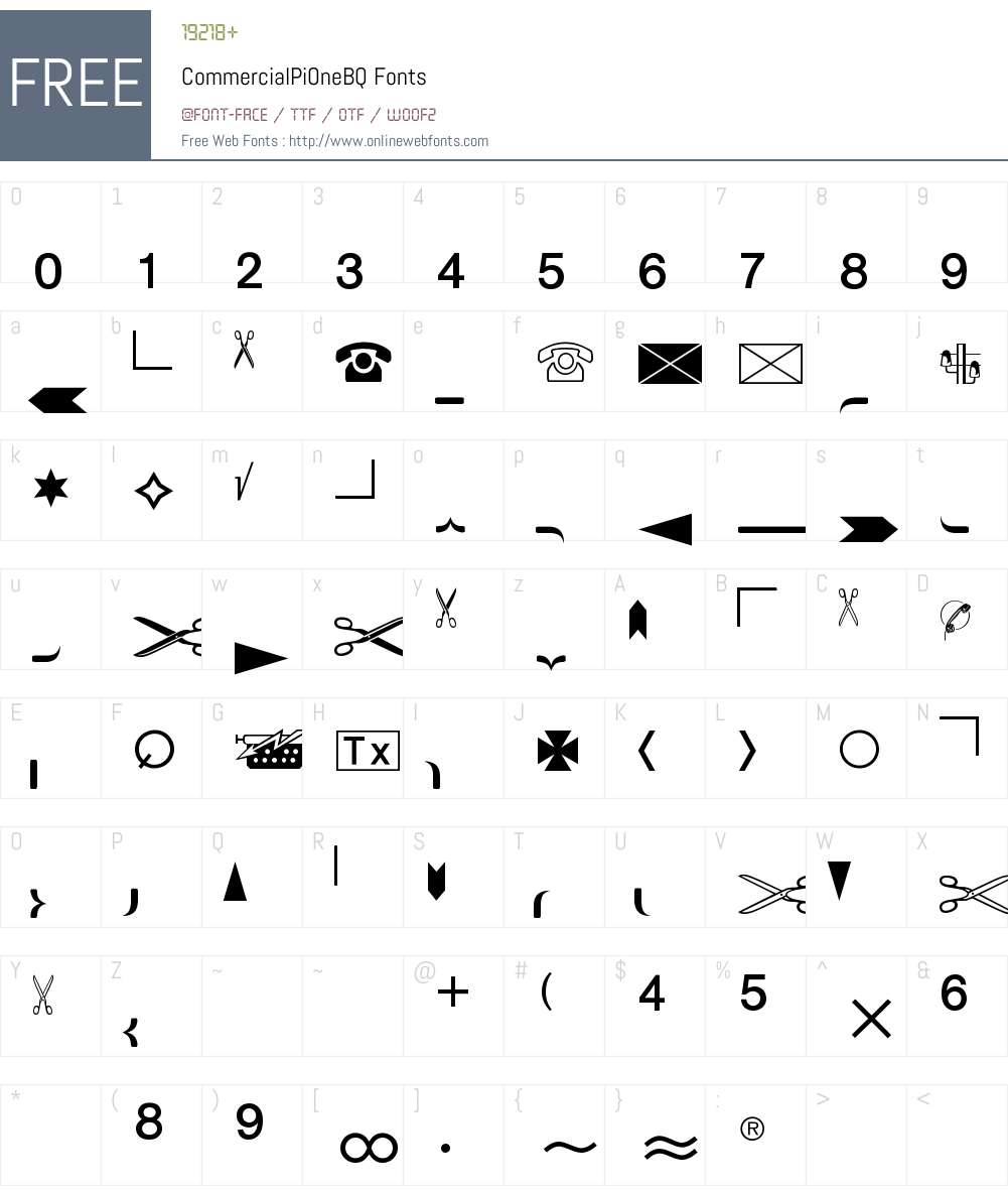 Commercial Pi One BQ Font Screenshots