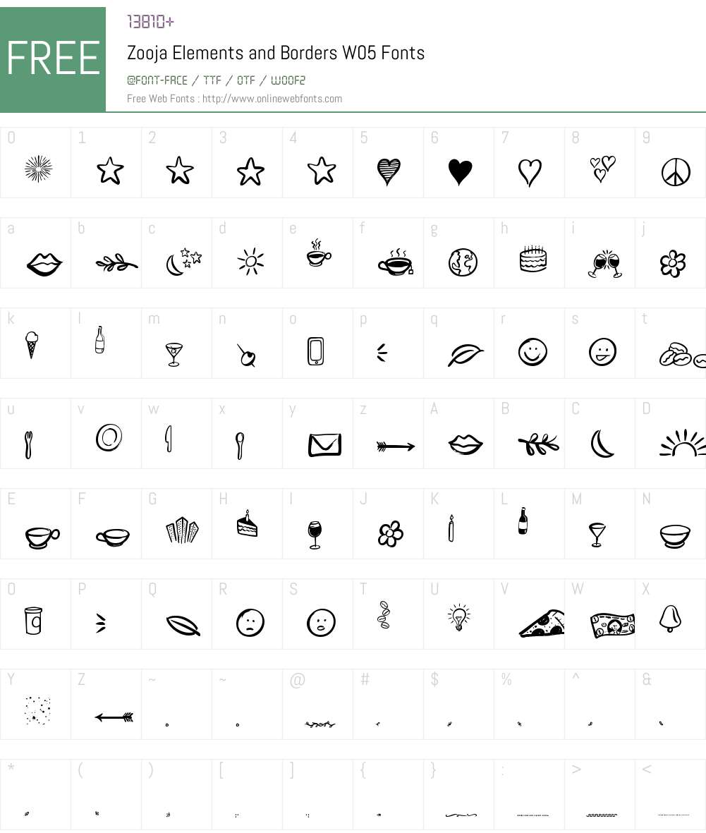 Zooja Elements and Borders Font Screenshots