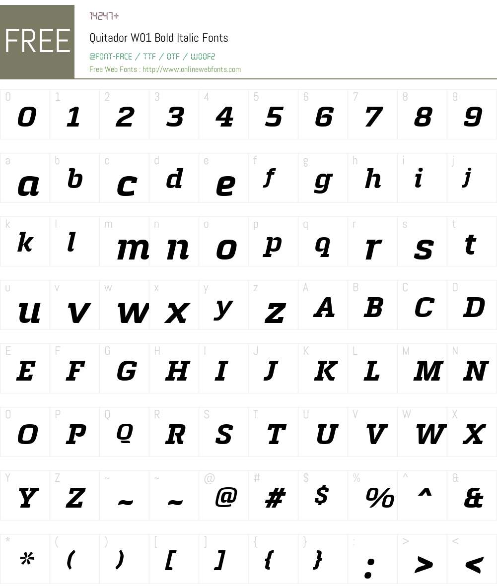 QuitadorW01-BoldItalic Font Screenshots