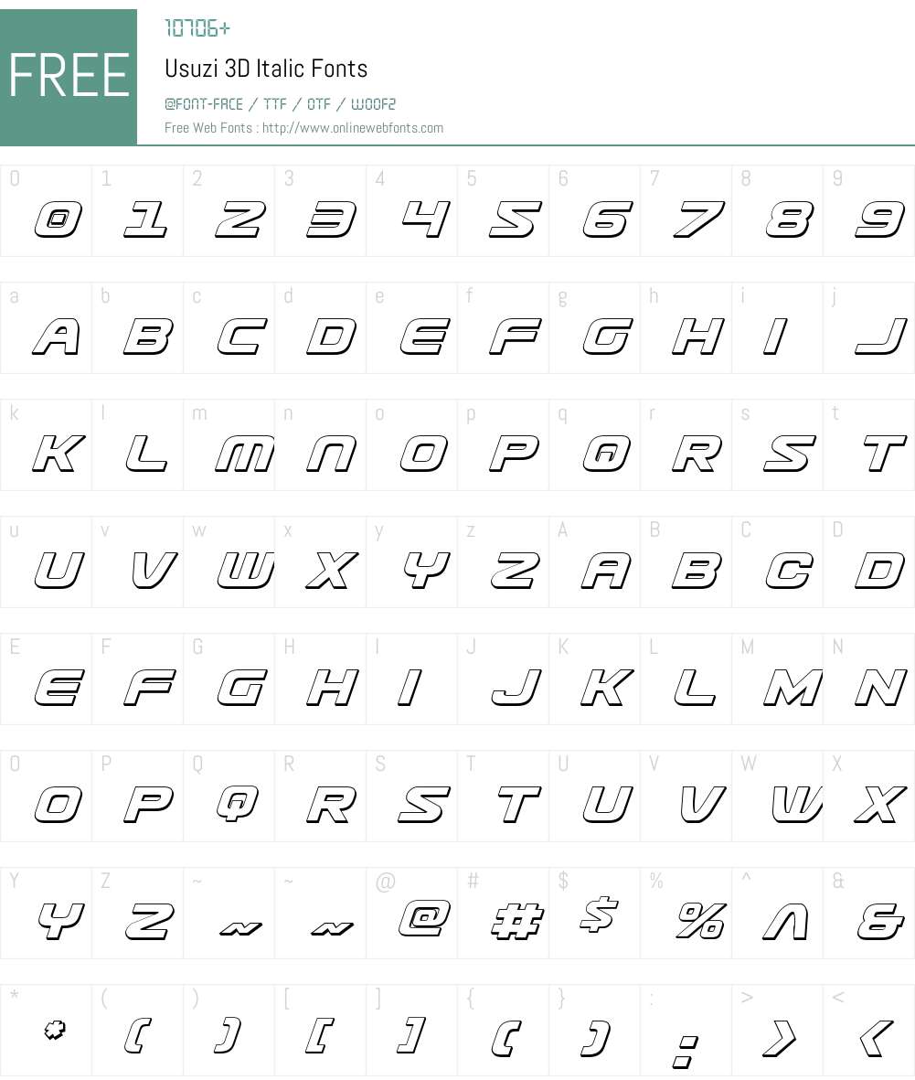 Usuzi 3D Italic Font Screenshots