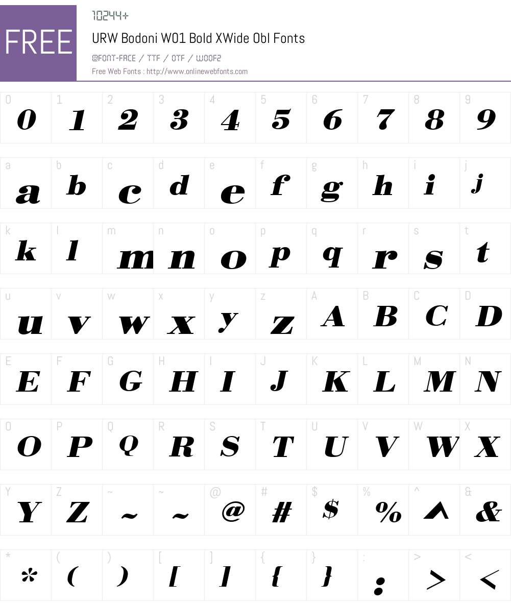 URWBodoniW01-BoldXWideObl Font Screenshots