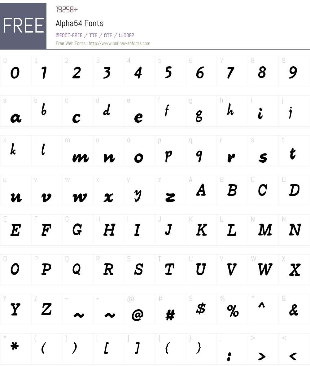 Alpha54 Font Screenshots