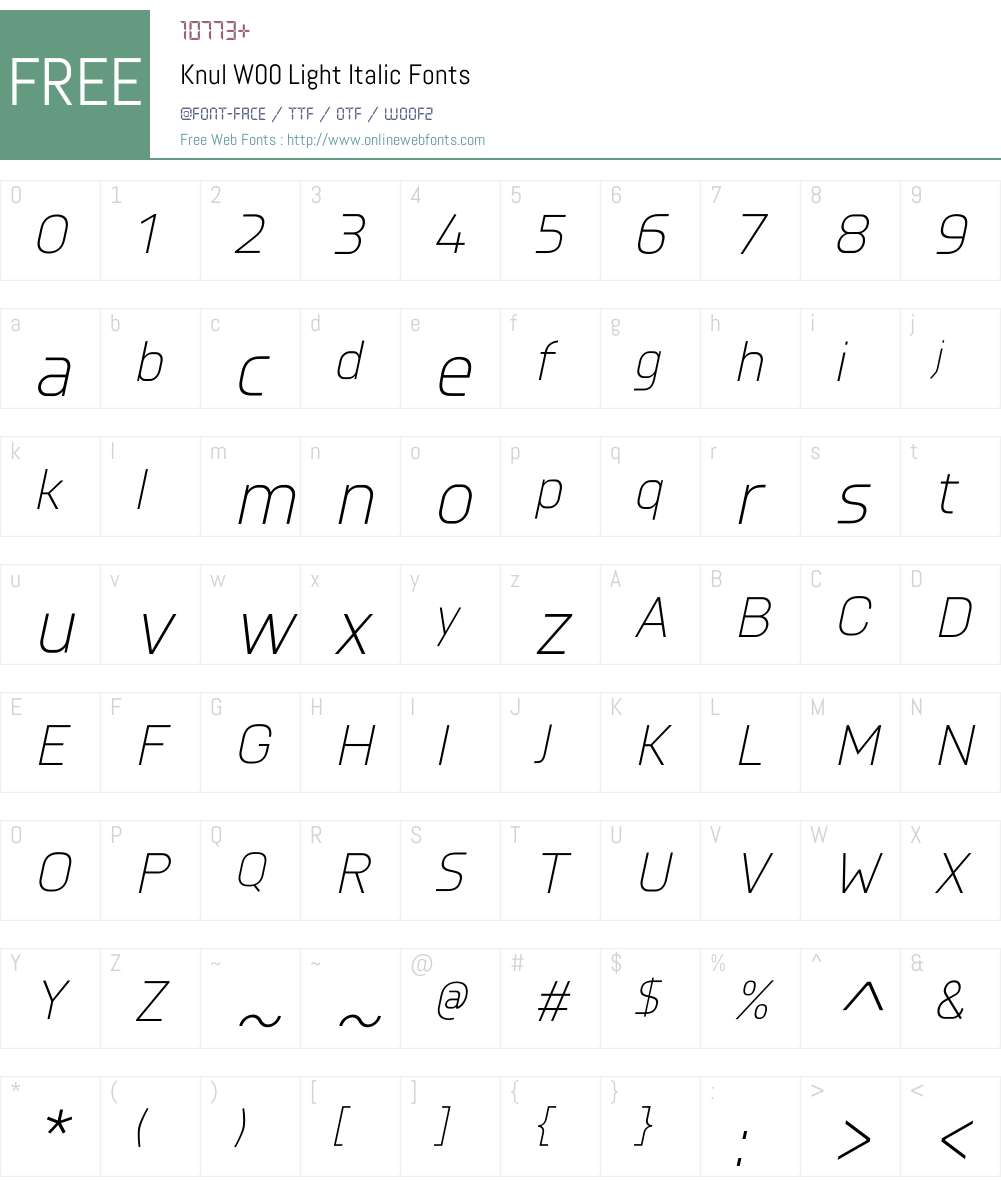 KnulW00-LightItalic Font Screenshots