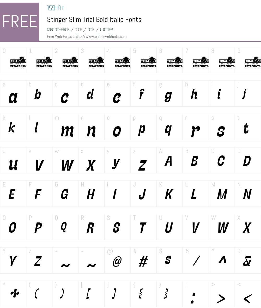 Stinger Slim Trial Font Screenshots
