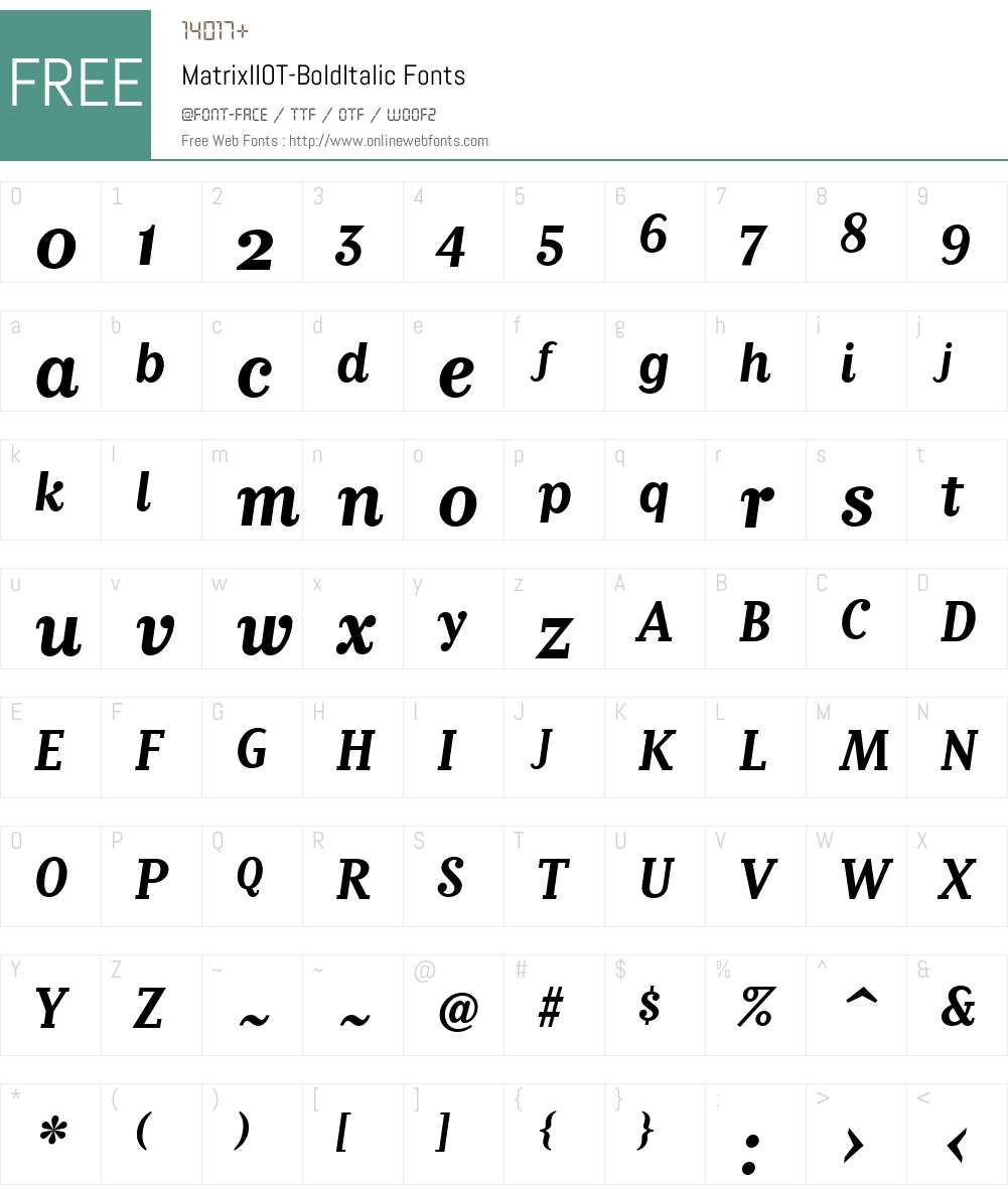 MatrixIIOT-BoldItalic Font Screenshots