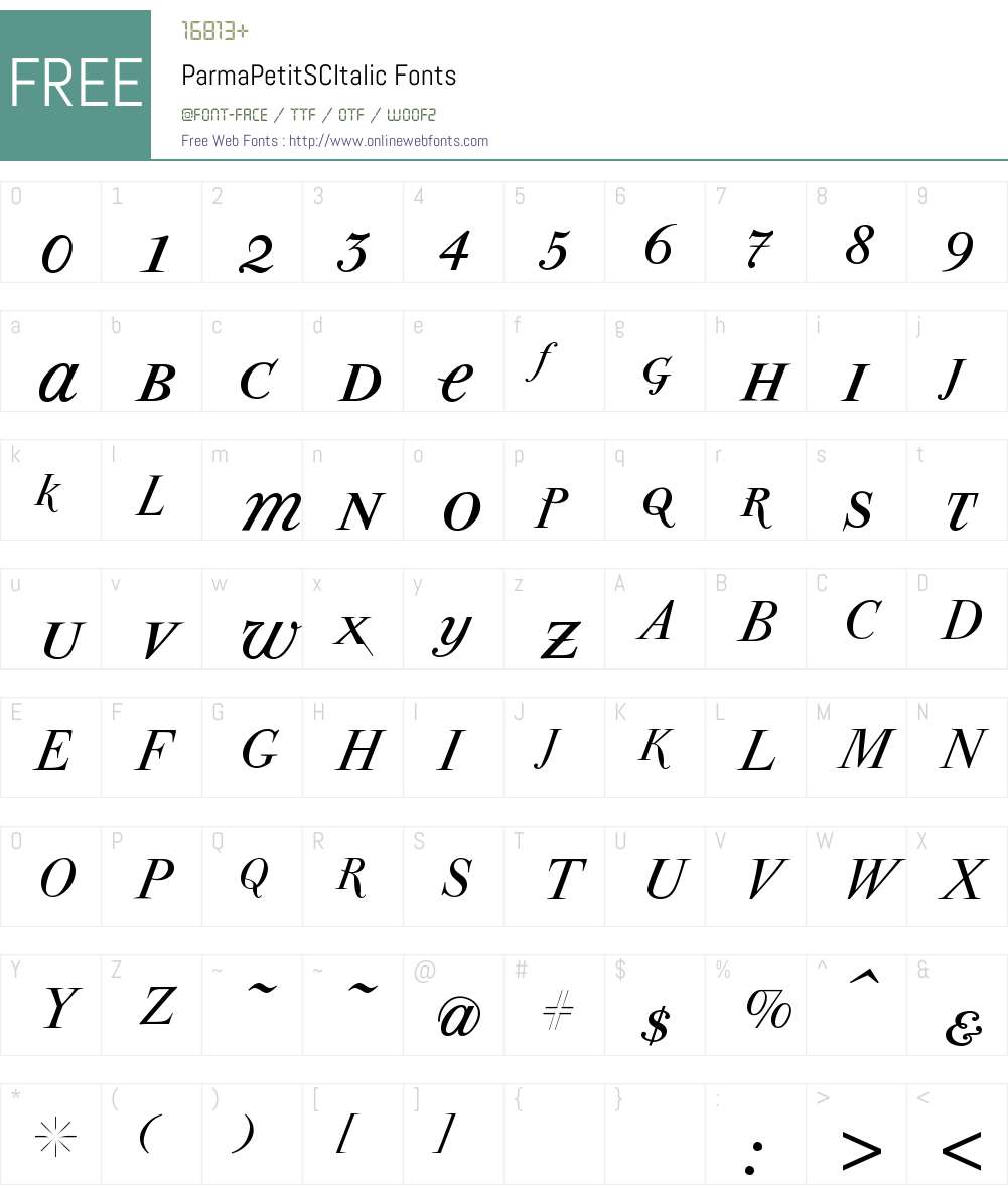 ParmaPetitSCItalic Font Screenshots