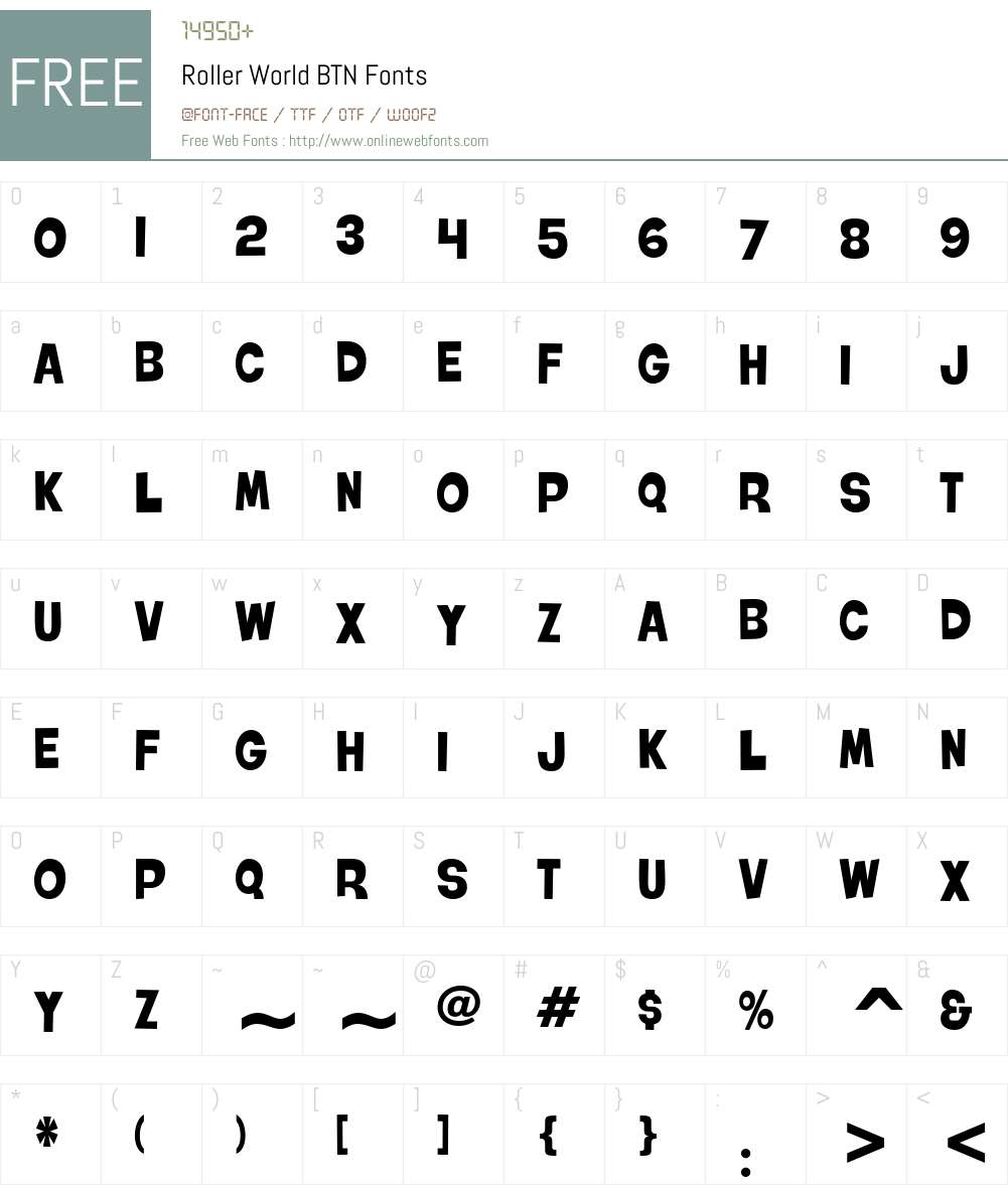 Roller World BTN Font Screenshots