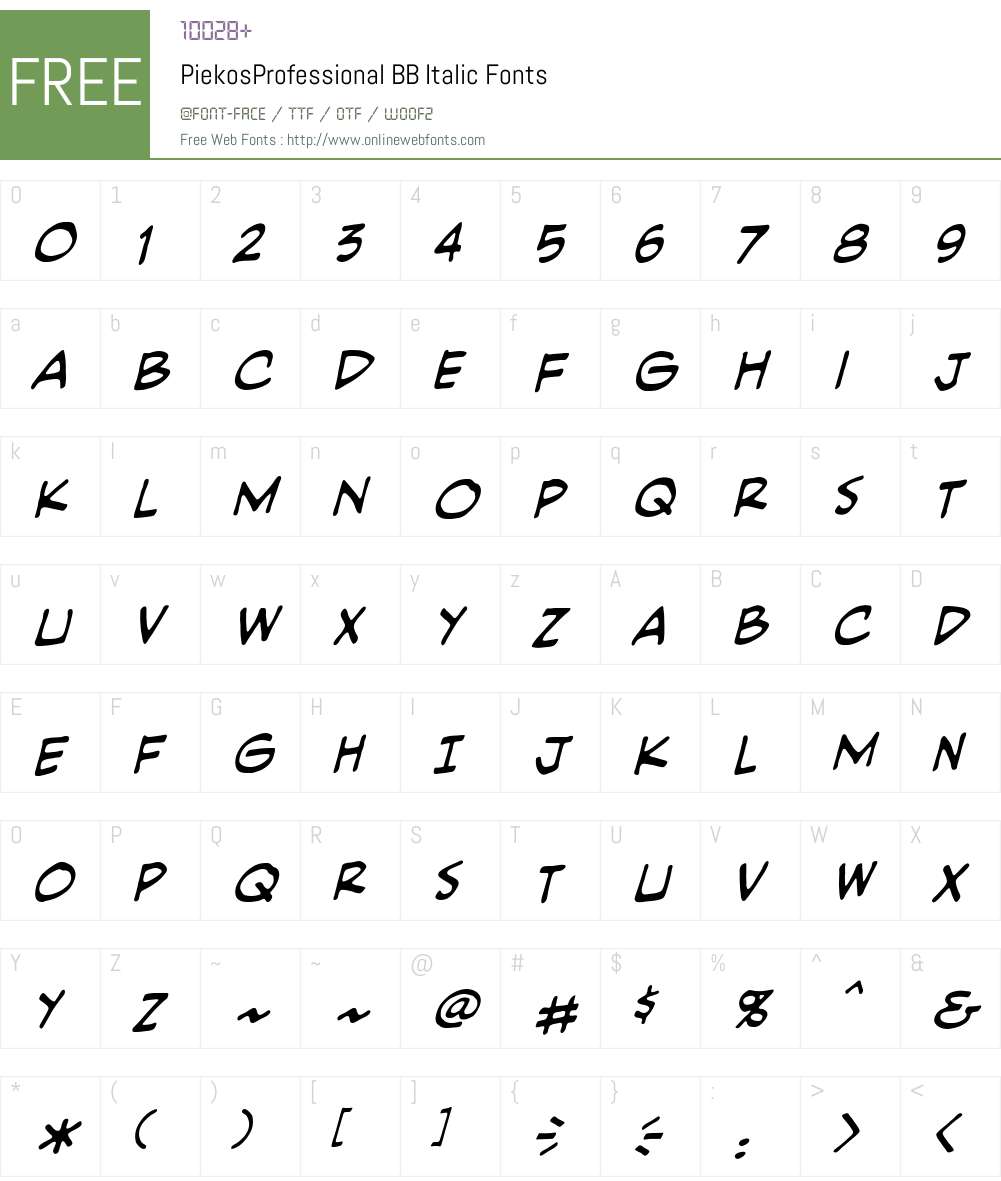 PiekosProfessionalBB-Italic Font Screenshots
