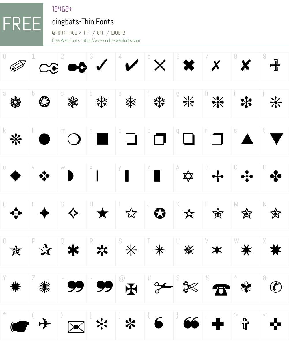 dingbats-Thin Font Screenshots