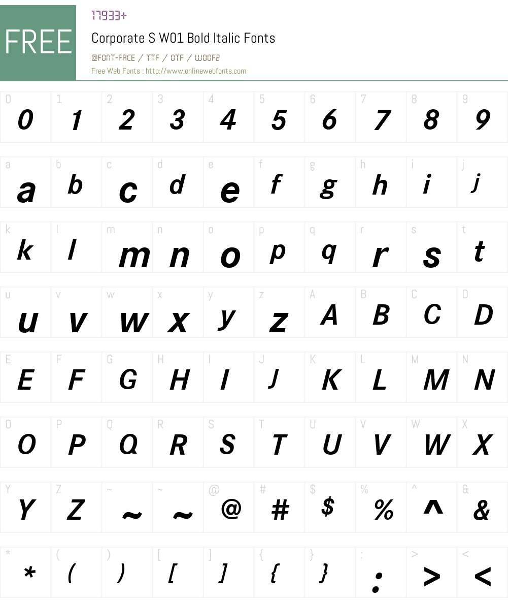 CorporateSW01-BoldItalic Font Screenshots